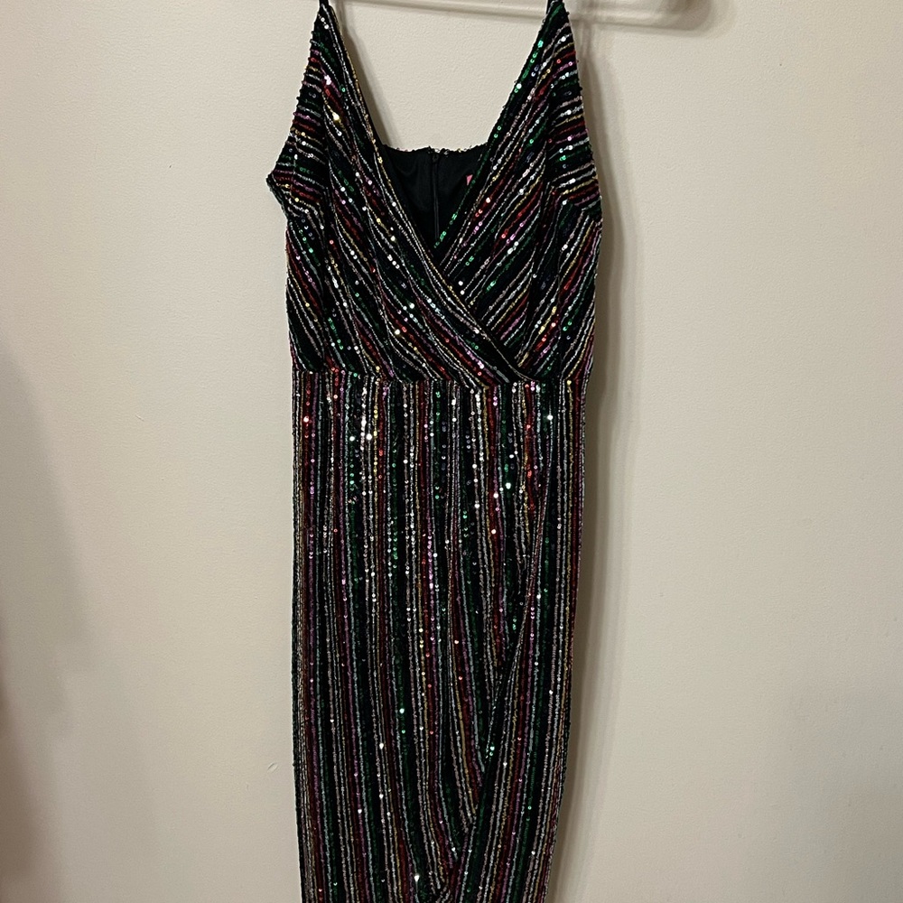 Betsey Johnson Striped Sequin Dress in Black and Multicolor